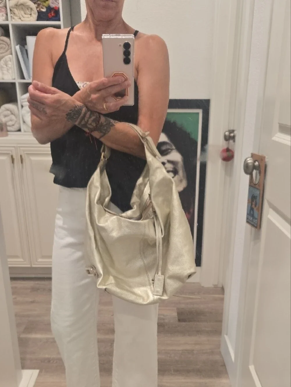 Authentic Jimmy Choo Metallic Gold Leather Hobo Bag